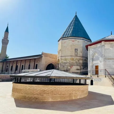 The Alaeddin Mosque and the conical tomb of the Seljuk sultans