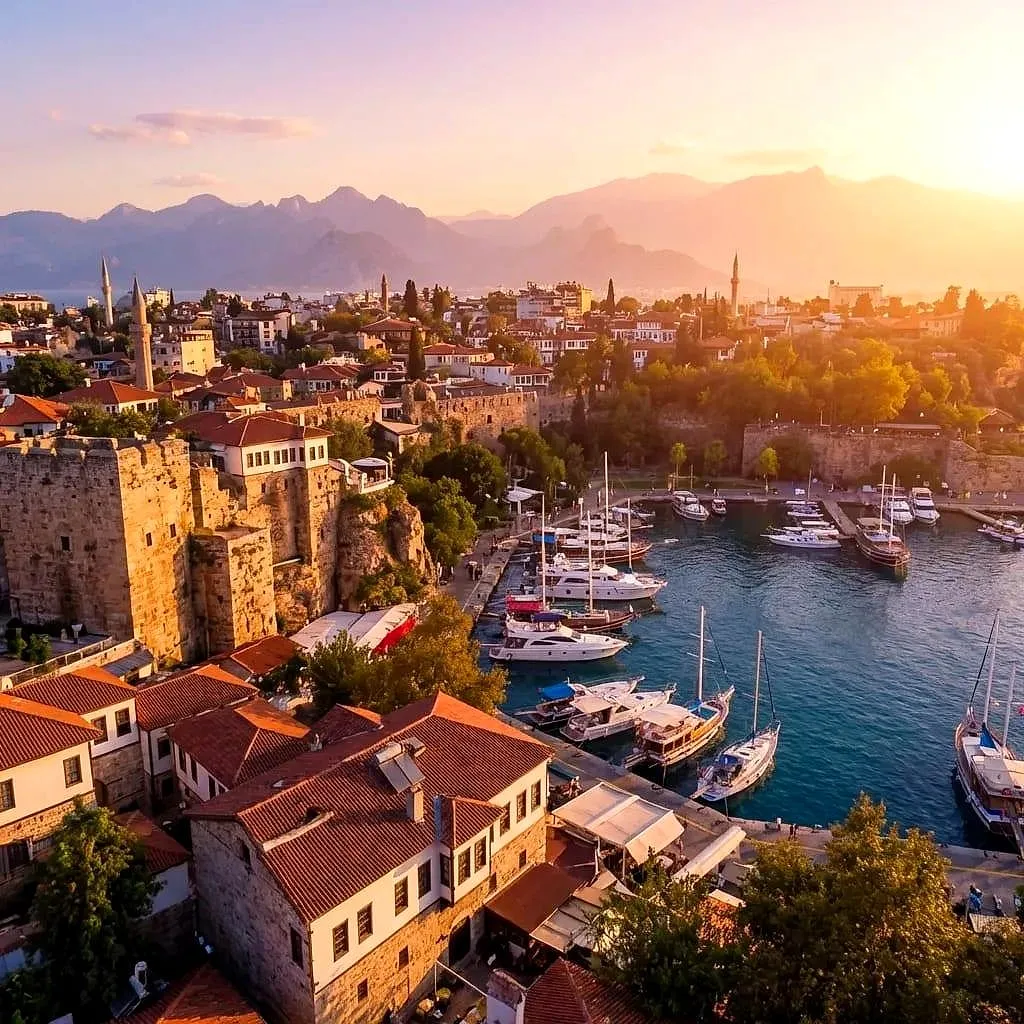 Antalya's old town and Roman harbour at sunset