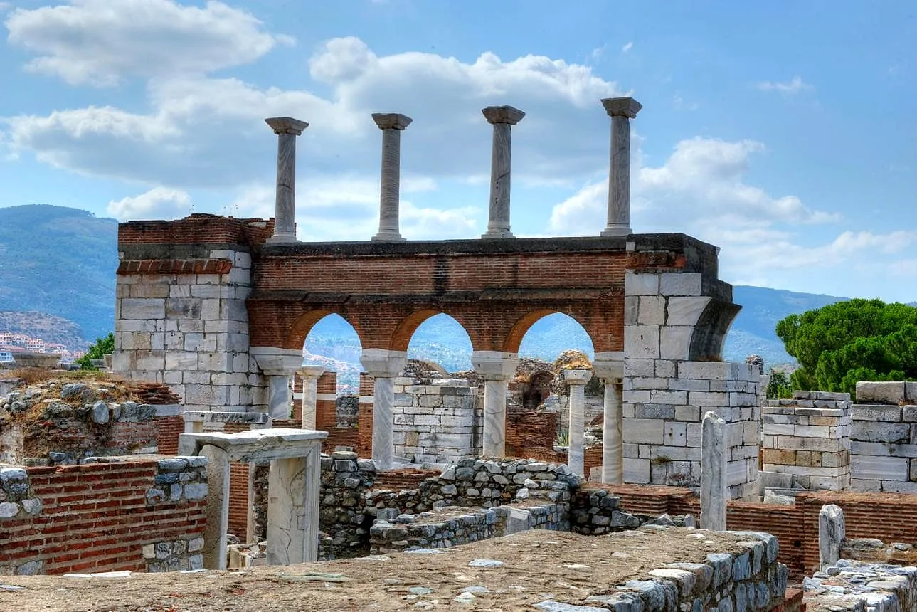 Columns and brick arches of the Basilica of St John