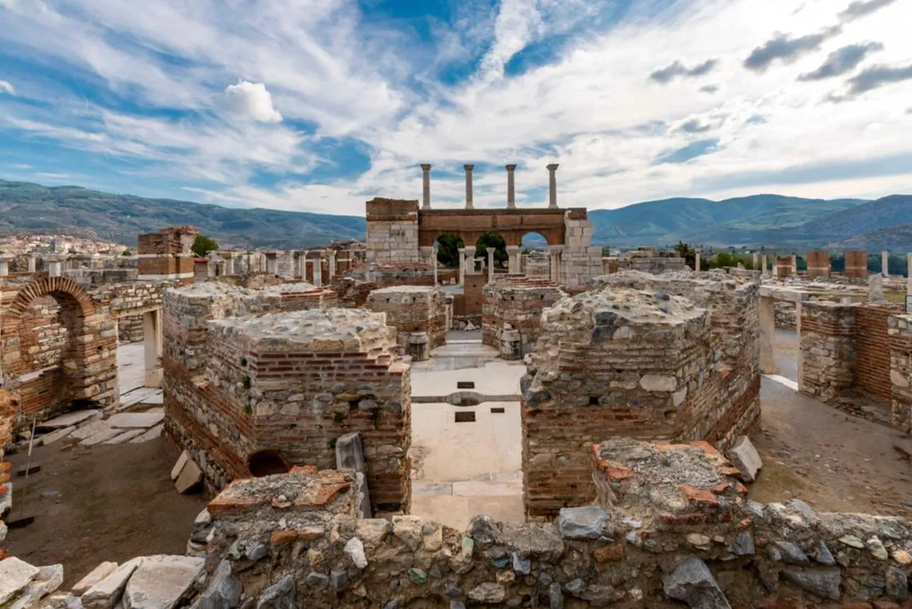 Brick walls and marble columns of the Basilica of St John on Ayasuluk Hill