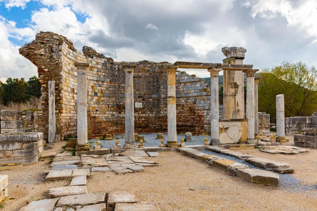 Columns and brick walls of the Church of Mary in Ephesus
