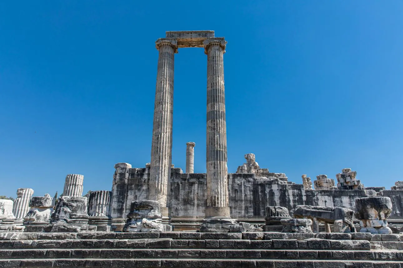 Two towering columns of the Temple of Apollo at Didyma