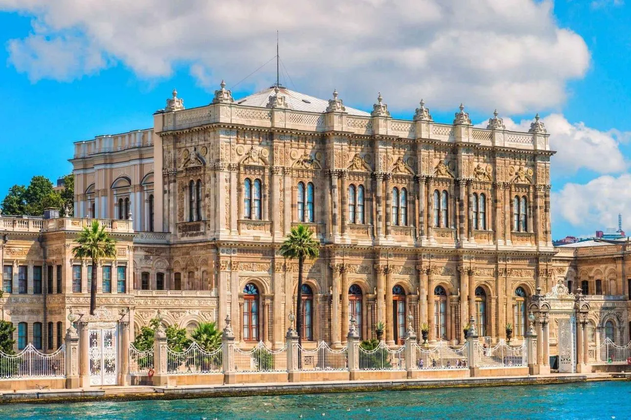 Ornate marble façade of Dolmabahçe Palace on the Bosphorus