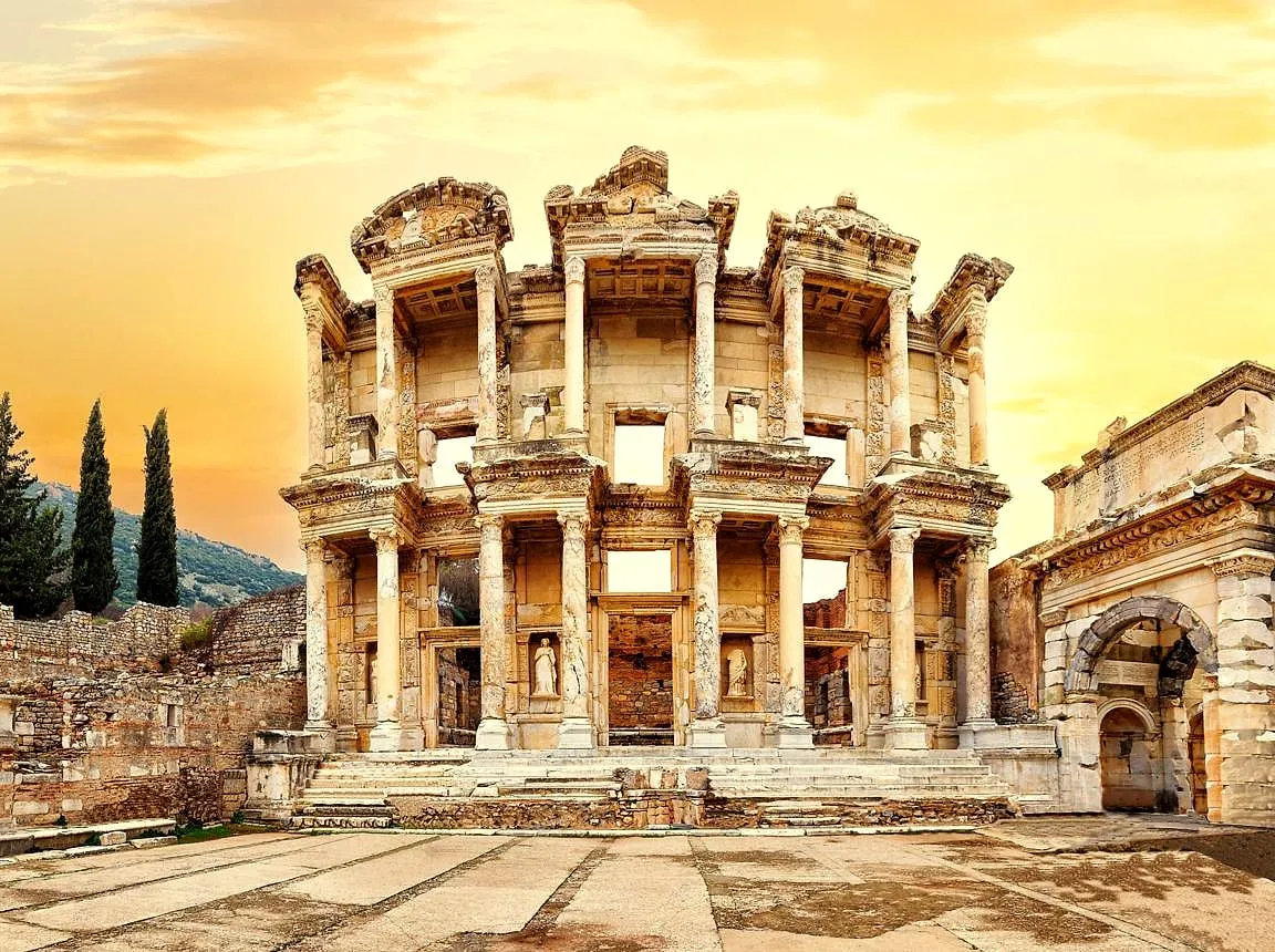 The Library of Celsus in Ephesus in warm evening light