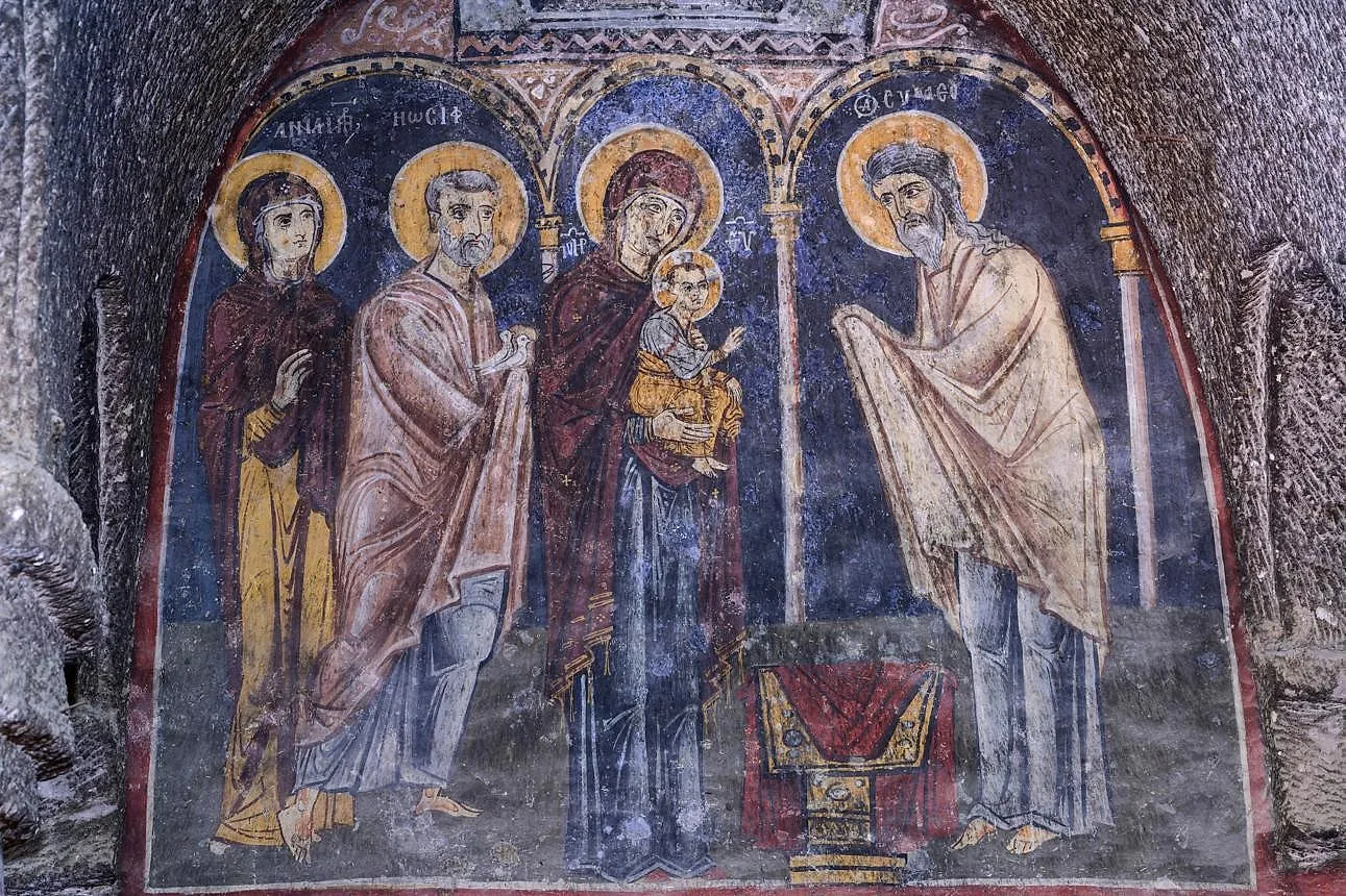 Fresco of the Virgin and Child with saints at Gümüşler Monastery