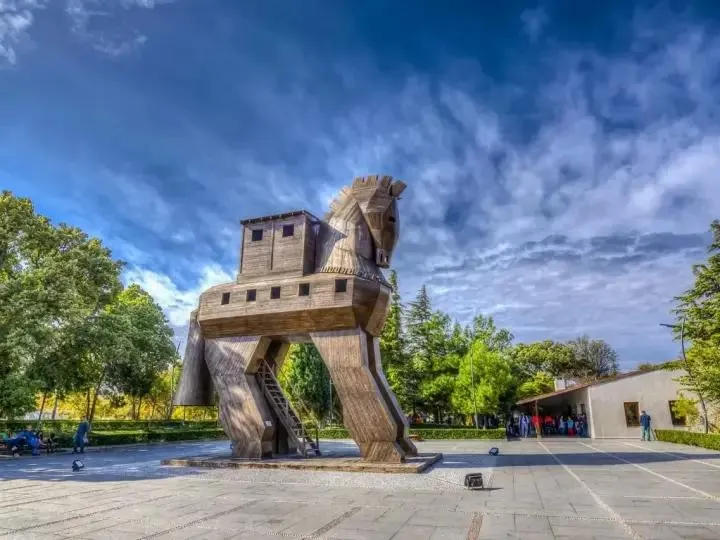 The wooden Trojan Horse at the entrance to the ancient city of Troy