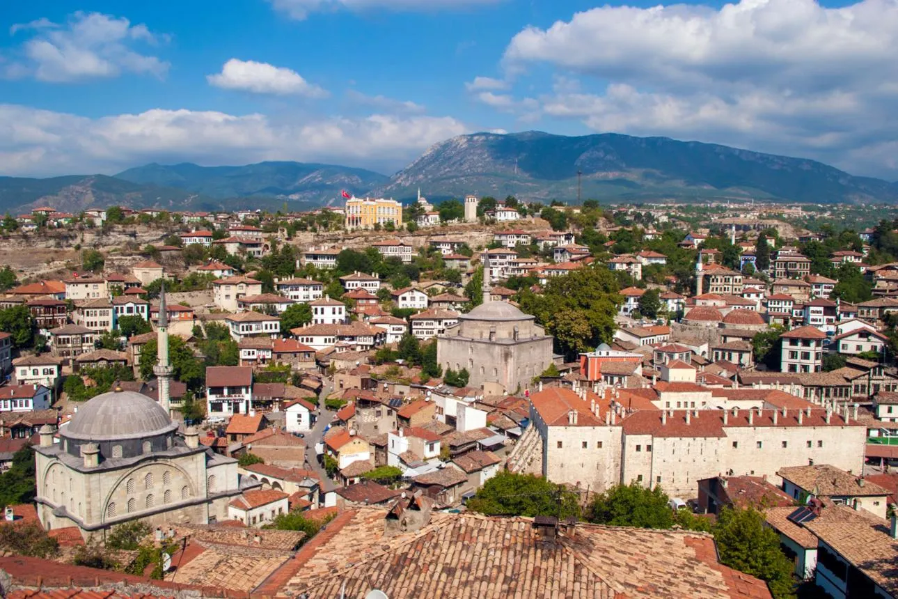 Panoramic view over Safranbolu's mosques and red roofs from Hıdırlık Hill