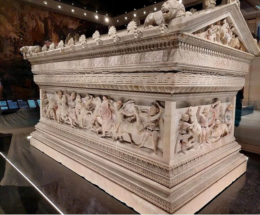 A carved marble sarcophagus in the Istanbul Archaeological Museums