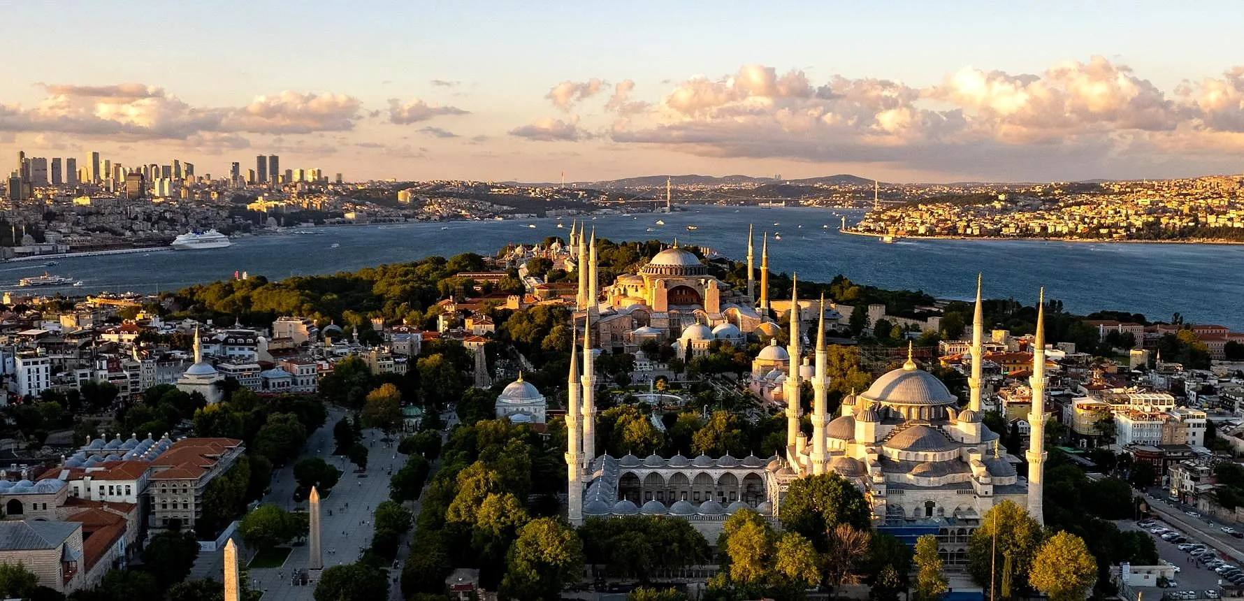 The historic peninsula of Istanbul with its mosques at sunset
