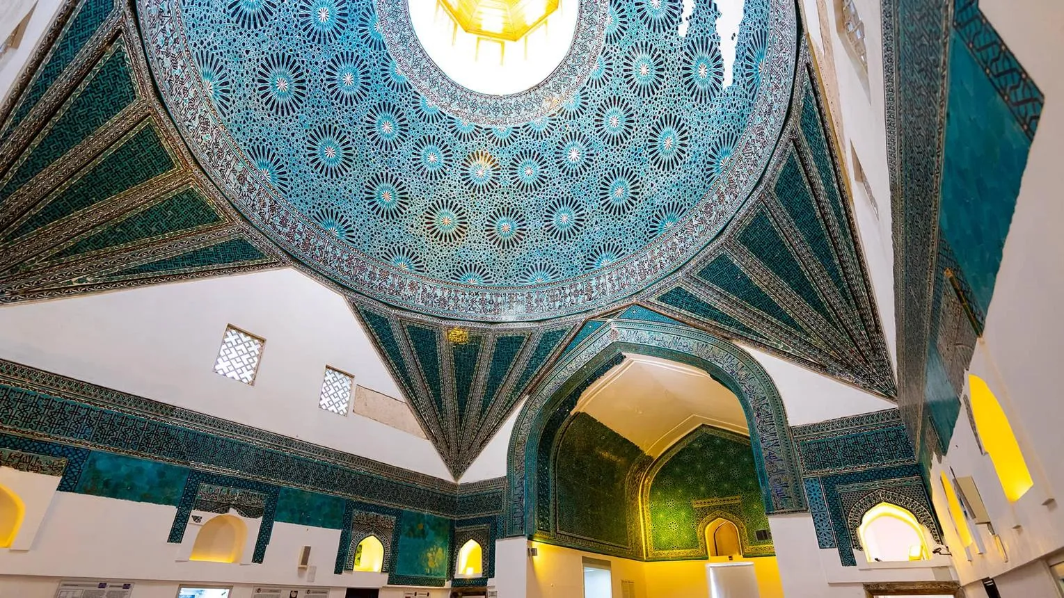 The tiled dome of the Karatay Madrasa with its star patterns in turquoise