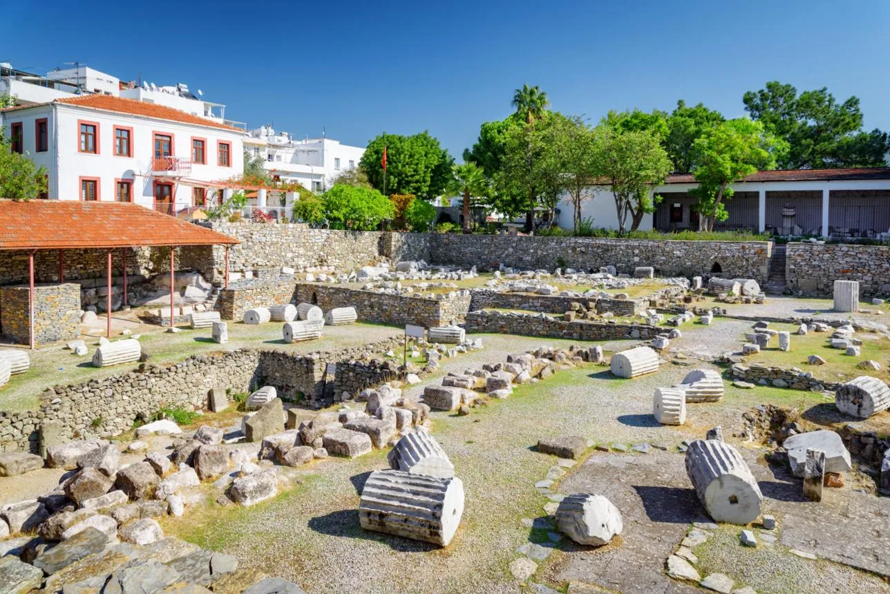 Foundations and fallen column drums at the site of the Mausoleum at Halicarnassus