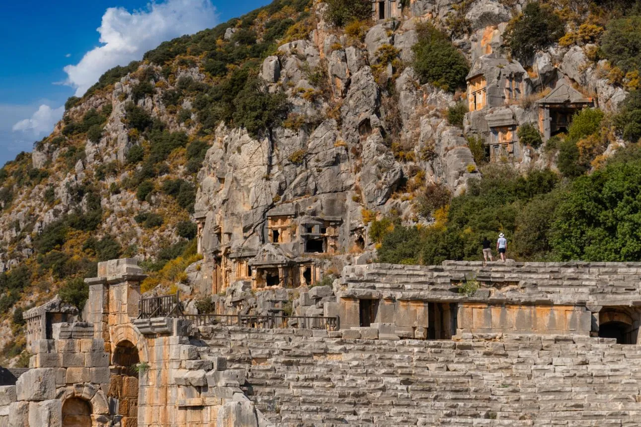 Lycian rock-cut tombs in the cliff above the Roman theatre of Myra