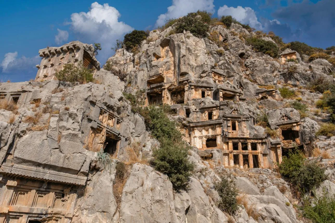 Rock-cut Lycian tombs carved into the cliff at Myra