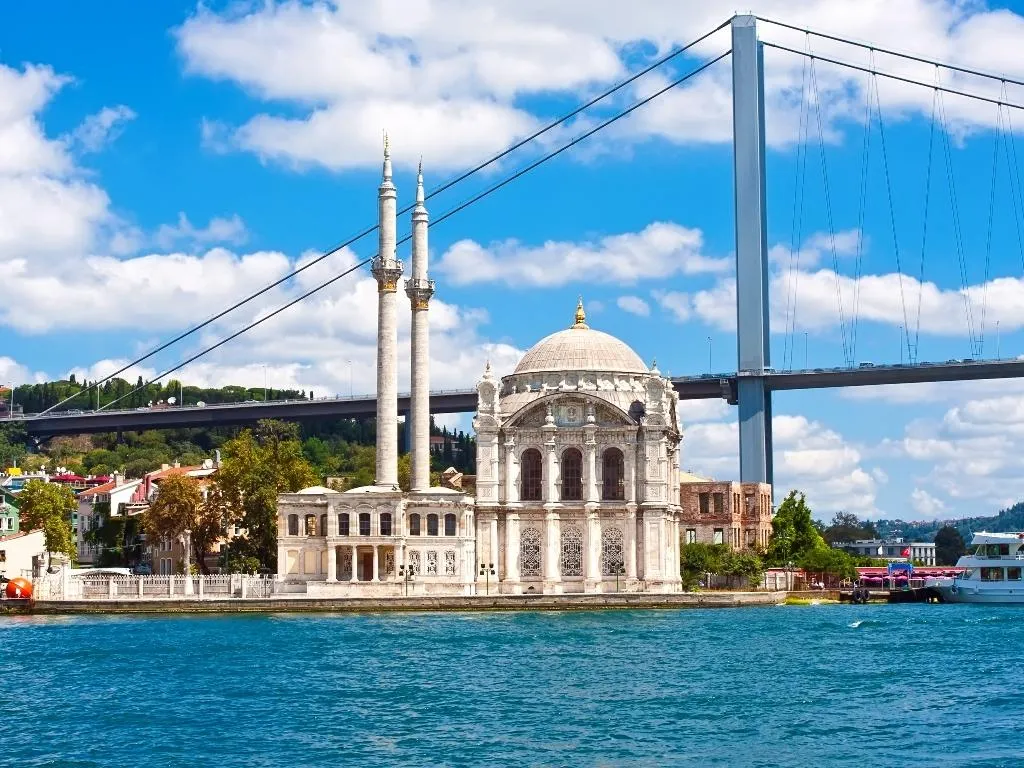 Ortaköy Mosque on the water below the Bosphorus Bridge