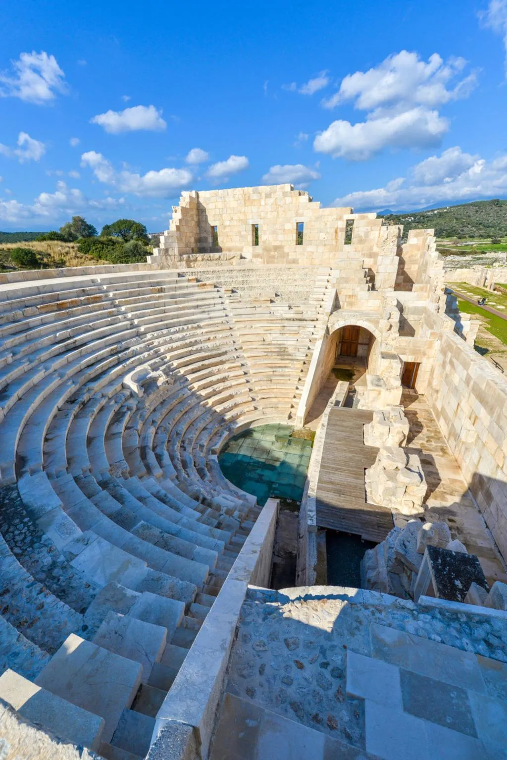 The ancient theatre of Patara with its curved stone seats