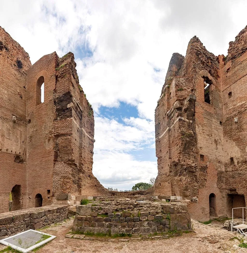 The towering red-brick walls of the Red Basilica in Bergama