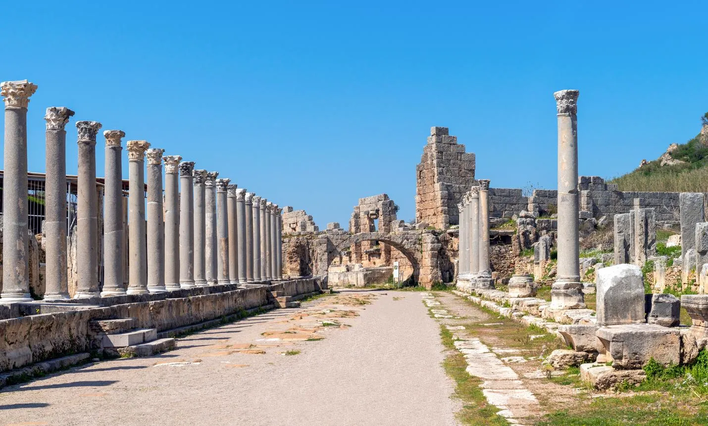 Rows of columns along the main colonnaded street of Perge
