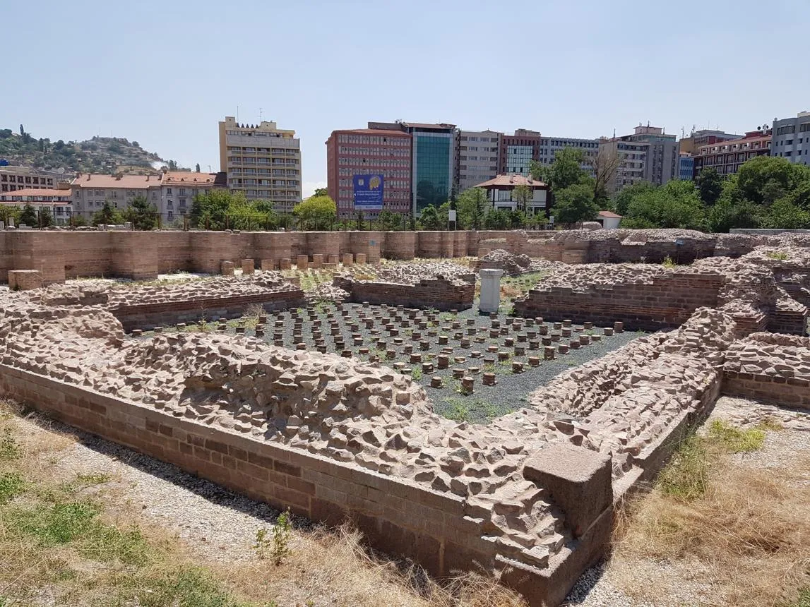 The brick pillars of the underfloor heating in Ankara's Roman Baths
