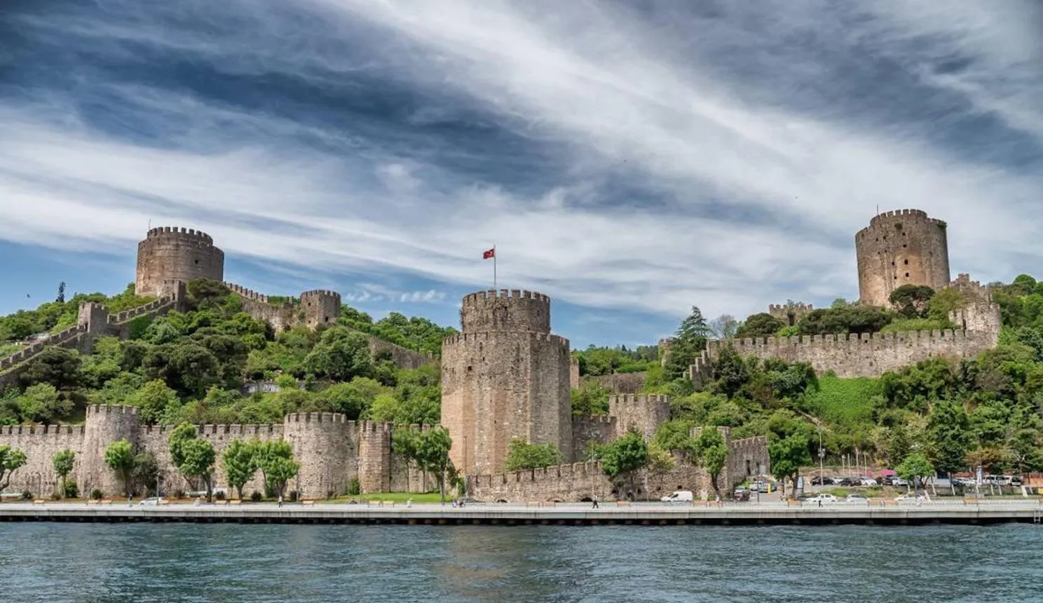 Towers and walls of Rumeli Fortress above the Bosphorus