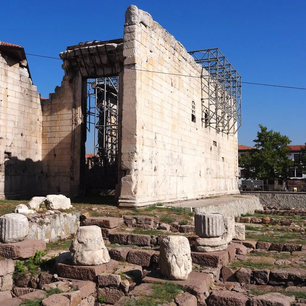 The stone walls and doorway of the Temple of Augustus in Ankara