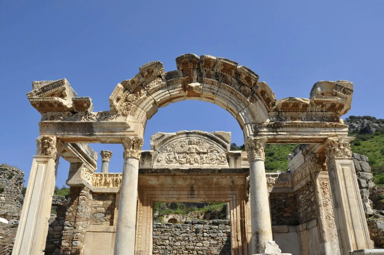 The carved arch and columns of the Temple of Hadrian