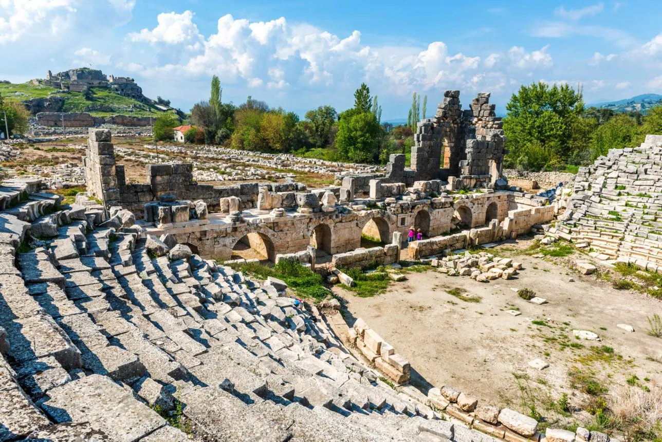 The Roman theatre and ruins of Tlos with the acropolis hill behind