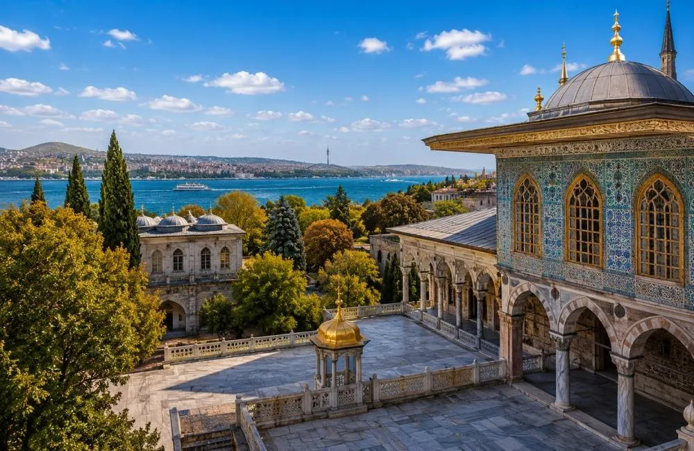 Tiled pavilion and terrace of Topkapı Palace above the Bosphorus