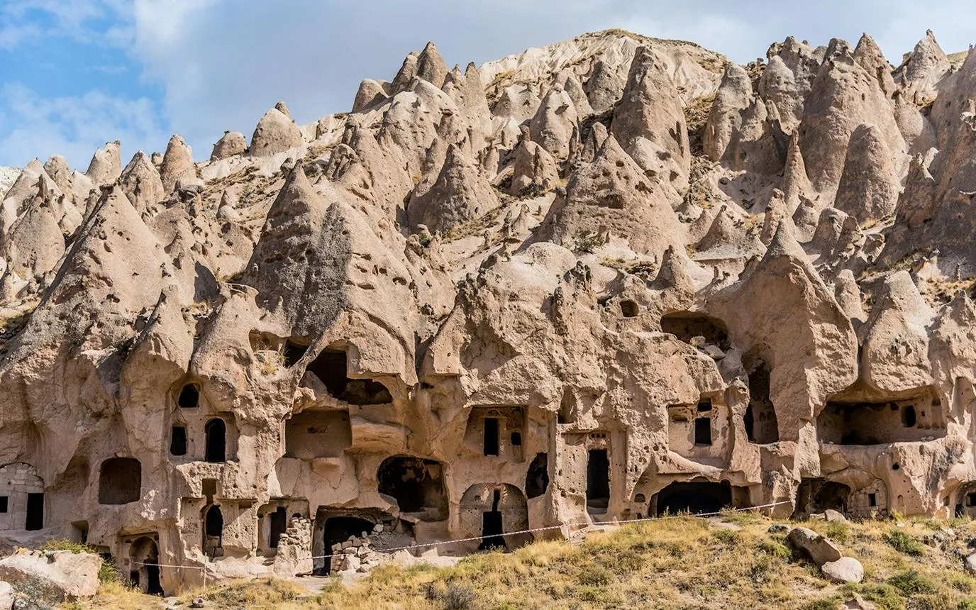 Cave dwellings carved into the cones of Zelve Open-Air Museum